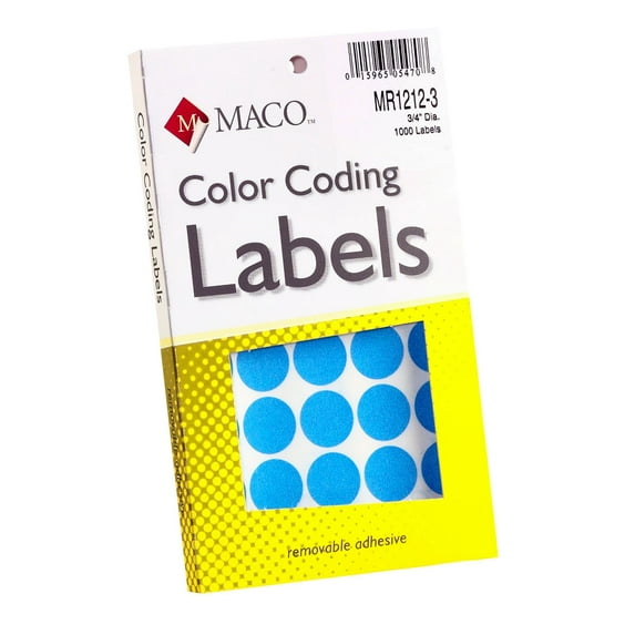 Maco MR1212-3 Light Blue Color Coding Labels, Round 3/4", 6 Boxes of 1000 (6,000 Labels)