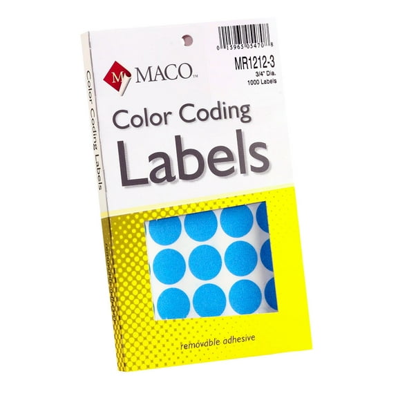 Maco MR1212-3 Light Blue Color Coding Labels, Round 3/4", 6 Boxes of 1000 (6,000 Labels)