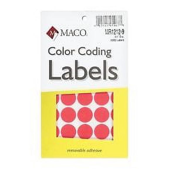 Maco MR1212-9 Red Glo Color Coding Labels, Round 3/4", 6 Boxes of 1000 (6,000 Labels)