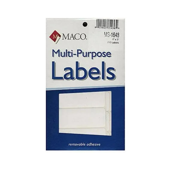 Maco Multi-Purpose Handwrite Labels (MS-1648), 1 In. x 3 In., White, Peel & Stick, 250 Labels Per Box - Pack of 4 Boxes