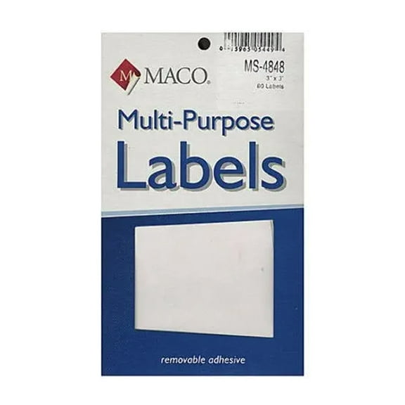 Maco Multi-Purpose Handwrite Labels (MS-4848), 3 In. x 3 In., White, 80 Labels Per Box - Pack of 4 Boxes