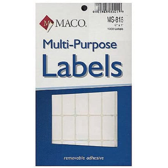 Maco Multi-Purpose Handwrite Labels (MS-816), 1/2 In. x 1 In., White, 1,000 Lbls/Bx - Pack of 4 Boxes (4,000 Labels in all)