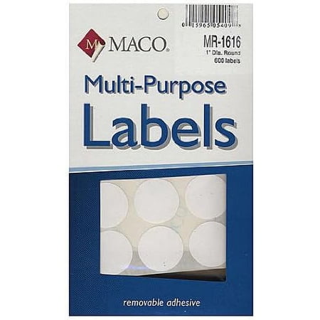 Maco Multi-Purpose Handwrite Labels, Round 1" Diam, 600/Box (MR-1616) - PACK OF 6 Boxes