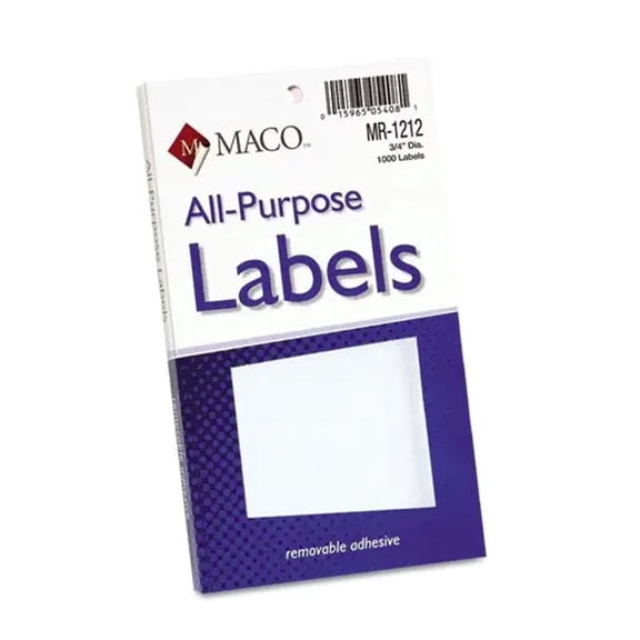 Maco Multi-Purpose Handwrite Labels, White Round 3/4" Diam, 1000/Box (MR1212) - PACK OF 6 BOXES (6,000 Labels Total)