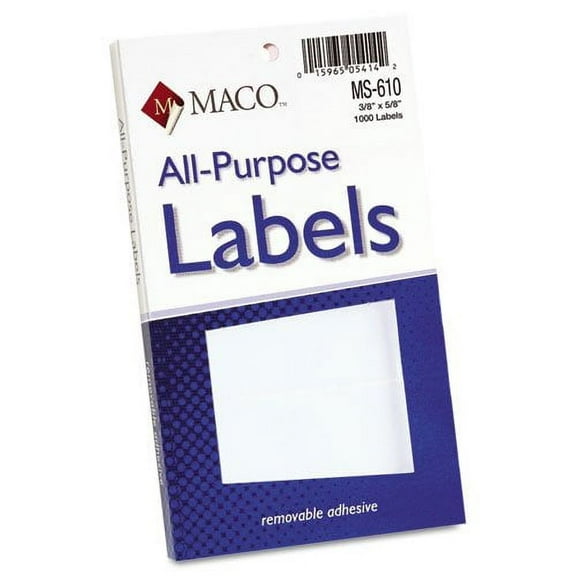 Maco Multipurpose Self-Adhesive Removable Labels, 3/8 x 5/8, White, 1000/Pack