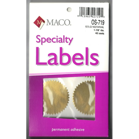 Maco OS719 Gold Notarial Seals, Self-Adhesive, 1-7/8" Diameter, 42 Per Box - 12 Boxes (504 Labels)