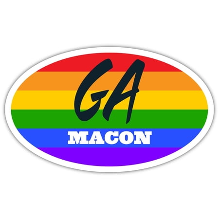 Macon GA Georgia Bibb County Rainbow Pride Flag 6 Stripes Pride Flag Euro Decal Bumper Sticker 3M Vinyl 3" x 5"