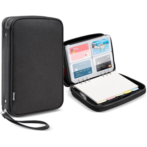 Macova A5 Zipper Binder, 6 Ring Personal Planner Journal Budget Binder Cover Case, Refillable Notebook Shell for Journal Diary File Album Photo Card Organizer Portable School Office Supplies, Black