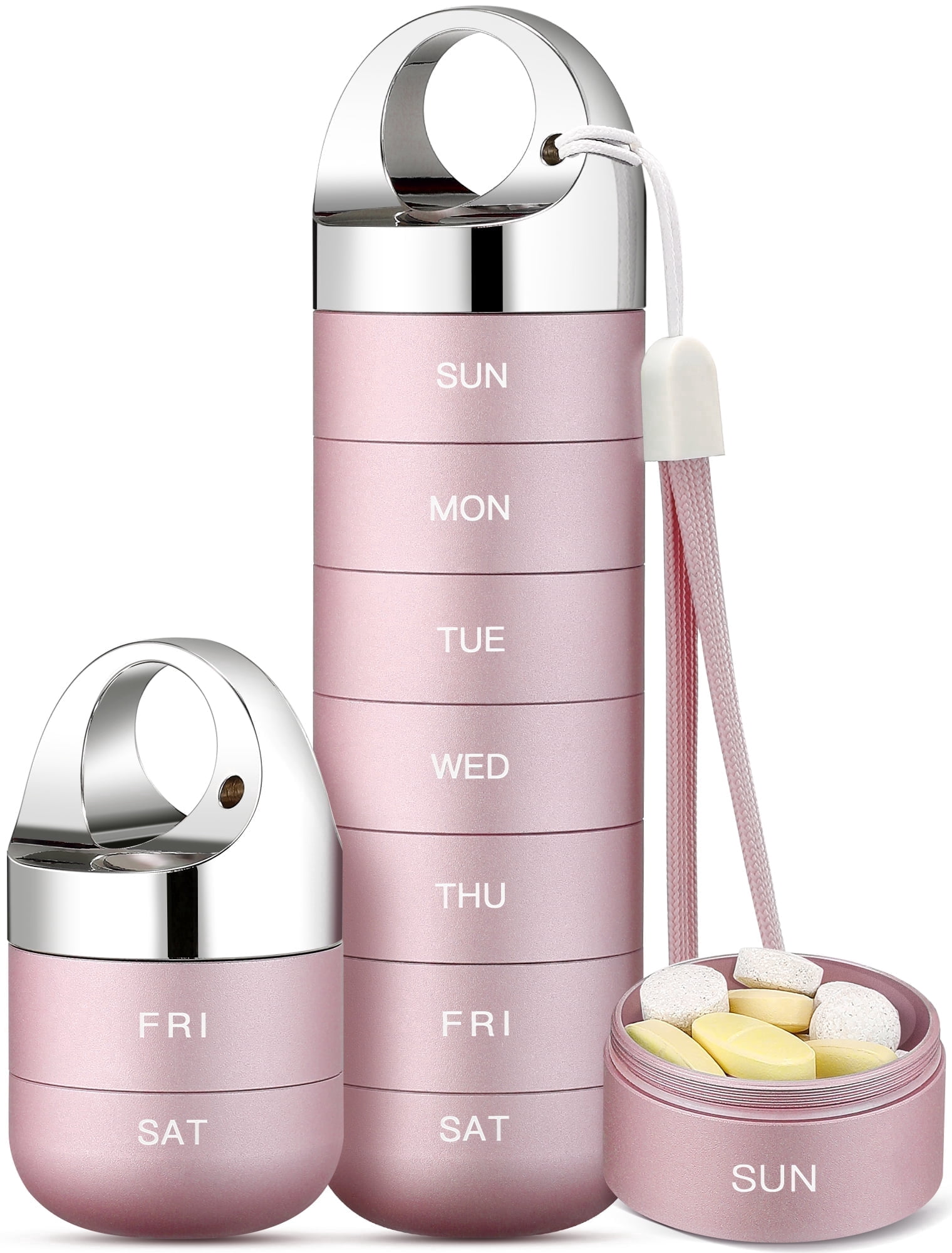 Macova Metal Travel Pill Organizer, Portable Waterproof Weekly Pill Box, Large Aluminum Alloy Container, BPA Free 7 Day Daily Medicine Organizer Holder for Vitamin, Fish Oil, Supplement