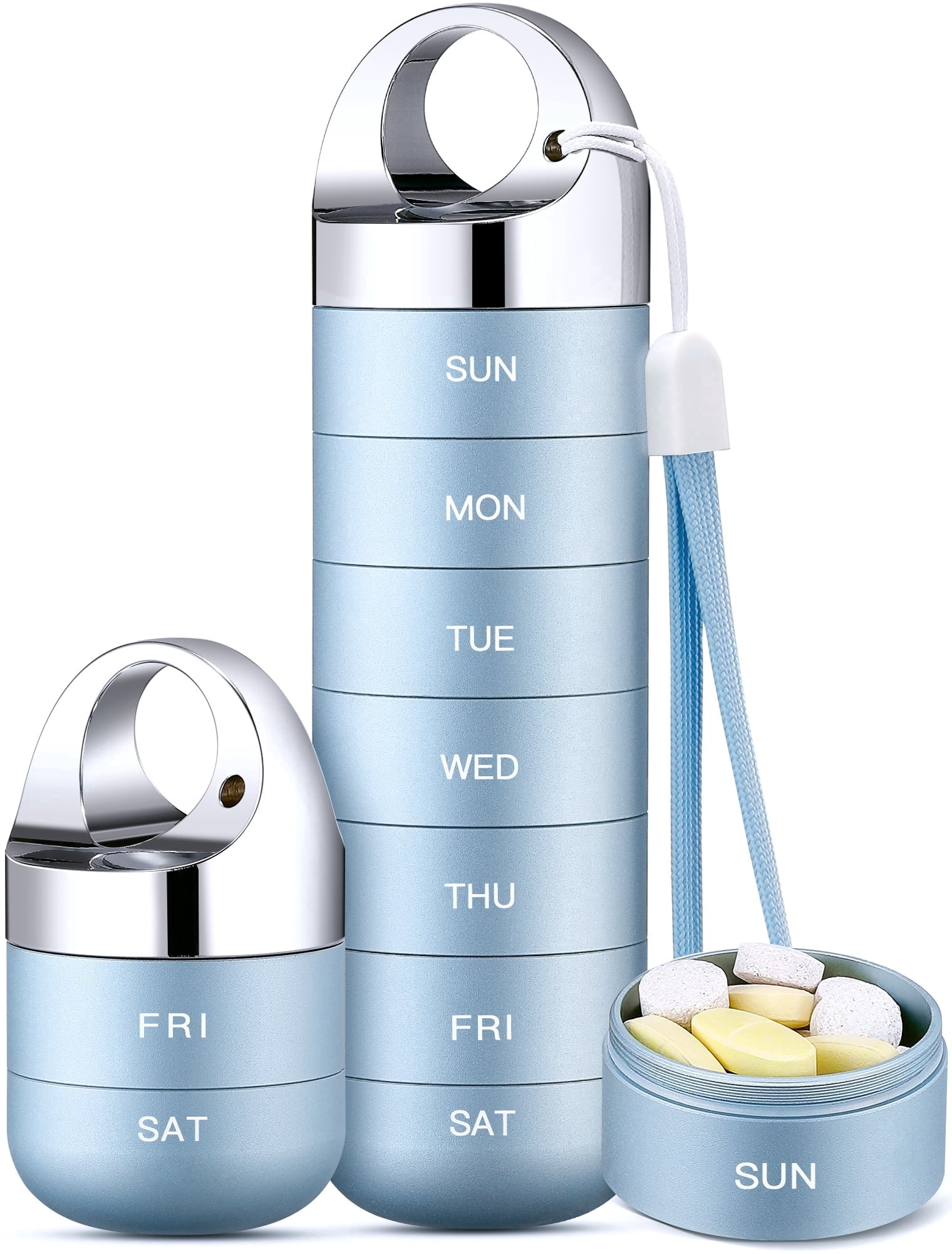Macova Metal Travel Pill Organizer, Portable Waterproof Weekly Pill Box, Large Aluminum Alloy Pill Case Container, BPA Free 7 Day Daily Medicine Organizer Holder for Vitamin, Fish Oil, Supplement