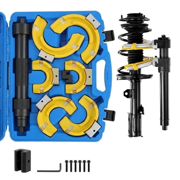 Macpherson Strut Spring Compressor Set with Interchangeable Forks and Protective Sleeves