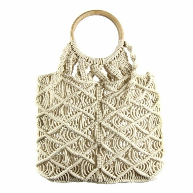 Macrame bag with wooden handles hot sale