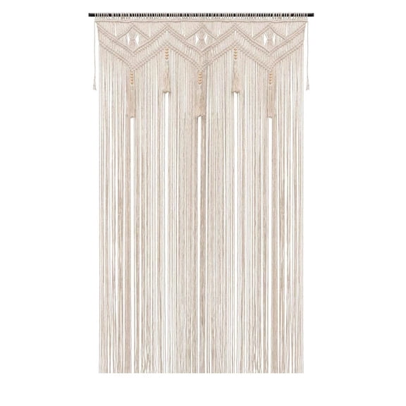 Macrame Beaded Curtain 52''W x 72''L 1 Panel Boho Bedroom Living Room Decor
