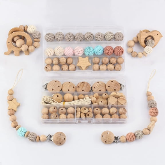 Macrame Beads 84Pcs Kit, Natural Beechwood Crochet Wooden Ball Craft Set with Clips for Adult Jewelry Making(wxx)