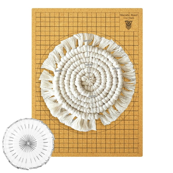 Macrame Board with Grids 12x16inch Double Sided Cork Board Reusable Macrame Project Board with 30 T Pins DIY Braiding Craft Board Braided Fixing Plate for Braiding Bracelet DIY Knotting