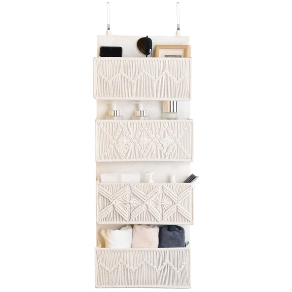 Over The Door Hanging Organizer, 4 Large Woven Pockets, For Bathroom And Closet Doors