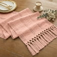 thumbnail image 1 of Macrame Boho Table Runner 72 Inches Long Farmhouse Woven Cotton Home Decor for Dining Room Table Kitchen Island Buffet Console Bridal Shower Party Rustic Farmhouse Kitchen Decor - 12x72 Inch（Pink）, 1 of 8