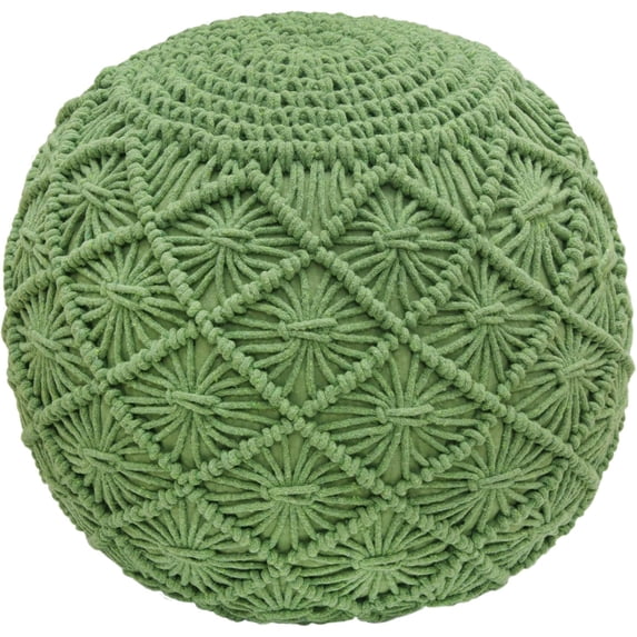 Macrame Braided Pouf - Knitted Cotton Cord Comfortable Round Dori Pouf - Prefilled Ottoman Footrest Bean Bag - Stuffed Boho Moroccan Accent Seating - Nursery Bedroom Dorm - 20x14 - Green