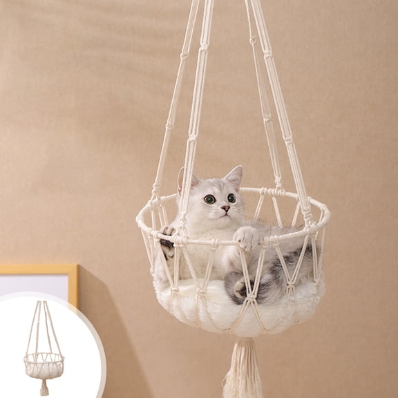 Macrame Cat Hammock Bed Window Mounted Hanging Perch for Large Indoor Cats