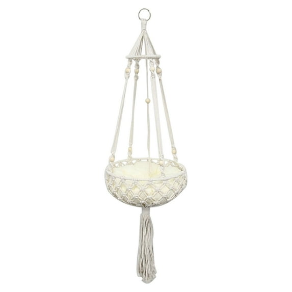 Macrame Cat Hammock with Cushion,Handwoven Cats Bed,Hanging Indoor Boho Kitten Swing Beds for Playing Sleeping Climbing and Loungin B-40X130CM