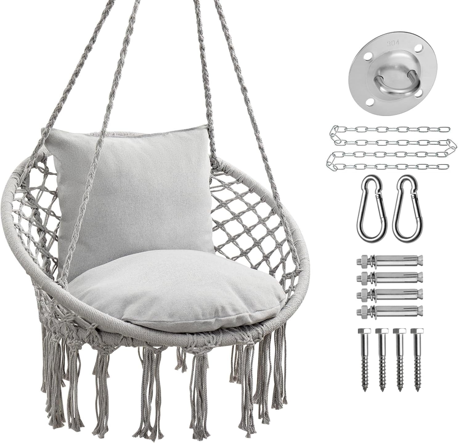 Macrame Chair Hanging Swing Chair Max 330 Lbs Hammock Chair with 2 ...