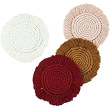 Macrame Coasters Woven Boho Handmade Absorbent Placemats, for Desk Table Kitchen Dining Room Drink Picnic Housewarming Home Decor Rattan Wicker Bamboo (Assorted Colors (Set of 4))