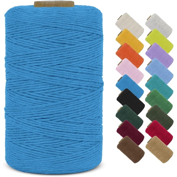 Macrame Cord 1mm x 426 Yard Natural Cotton String Twine Rope Yarn, Colored Craft for DIY Jewelry Making Wall Hanging Gift Wrapping Decoration (Lake Blue) Lake Blue yards