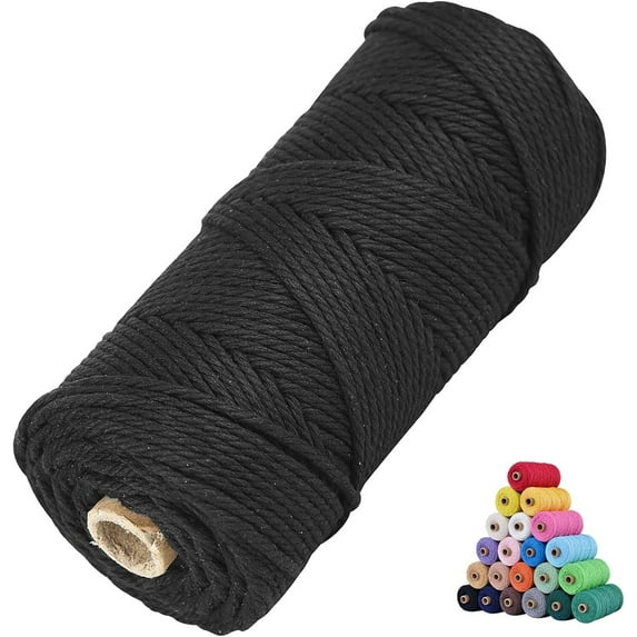 Macrame Cord 3mm x 109 Yards,Jute Twine 3mm Natural Macrame Cotton Rope, Macrame Rope Soft Cotton Cord Craft Rope Macrame Yarn for Plant Hanger Wall Hanger(Black)