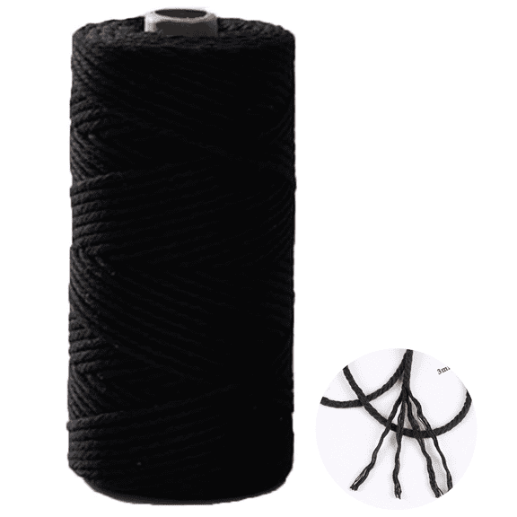 Macrame Cord, 3mm x 109 Yards Natural Cotton Macrame Rope, 4-Strand Soft Cotton Twine String Cord for Artworks, Wall Hanging, Plant Hangers, Crafts, Knitting, Black