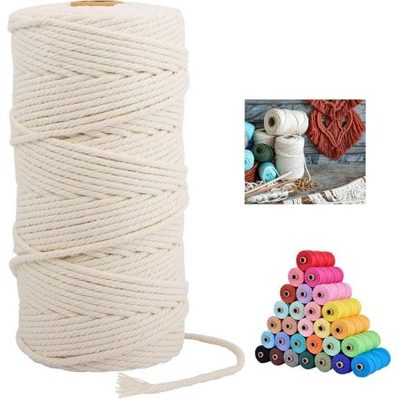 Macrame Cord 3mm x 109 Yards,Natural Cotton Macrame Rope,4 Strand Twisted Cotton Rope Macrame Yarn for DIY Crafts Knitting Plant Hangers Wedding Decor, White