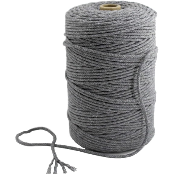 Macrame Cord, 3mm x 219 Yards Dark Gray Cotton String Macrame Rope, 4 Strand Twisted Soft Cotton Cord for Wall Hanging, Plant Hangers, Crafts, Knitting,Dark Gray