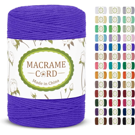 Macrame Cord 3mm x 328yards, Colored Rope Yarn Thick Natural Cotton Braided Craft String Supplies for Wall Hanging, Plant Hangers, DIY Crafts, Knitting (Navy Blue) Navy Blue -