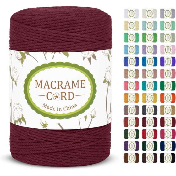 Macrame Cord 3mm x 328yards, Colored Rope Yarn Thick Natural Cotton Braided Craft String Supplies for Wall Hanging, Plant Hangers, DIY Crafts, Knitting (Rust Red) Rust Red -