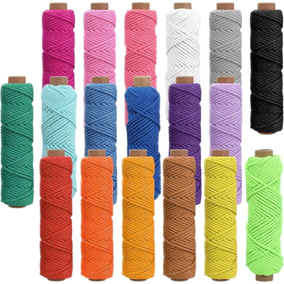 Macrame Cord 3mm x 594 Yards, 18 Rolls Natural Colored Macrame Cotton Cord Rope Kit Color Variety Macrame Jute Twine String 4 Strand Twisted for Wall Hanger Plant Hanging DIY Knitting Macrame Supplie