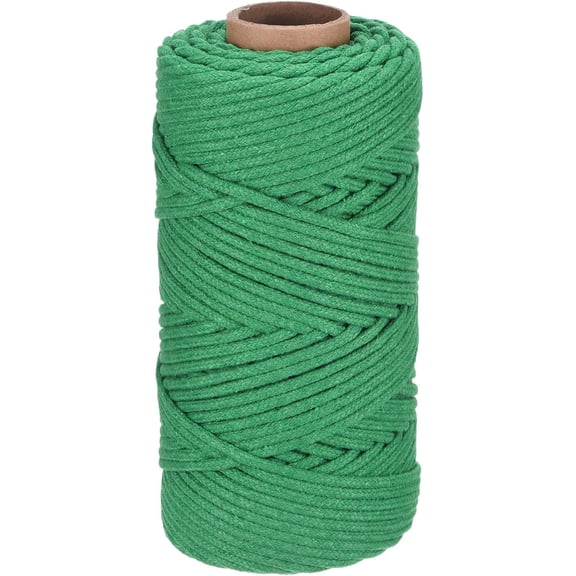 Macrame Cord 4mm x 109 Yard, Natural Cotton Rope Twisted Yarn [for Plant Hangers Wall Hanging Crafts Knitting] - Green / 100M