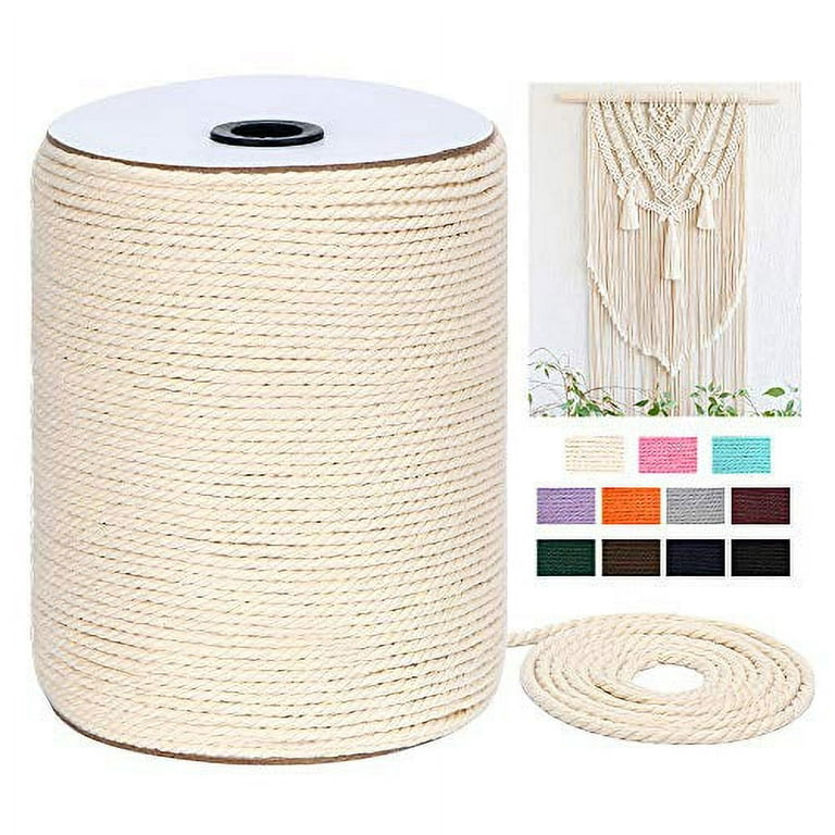 Macrame Cord 4mm x 328Yards(984Feet),Natural Cotton Macrame Rope - 3  Strands Twisted Macrame Cotton Cord for Wall Hanging, Plant Hangers,  Crafts, Gift