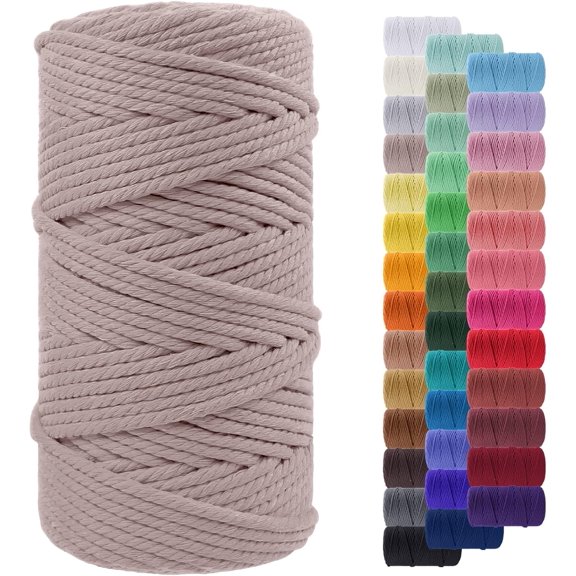 Macrame Cord 5mm x 100m, Thick Macrame Rope Yarn Natural Cotton Cord, 4 Strand Twisted Colored String for Wall Hanging Plant Hanger DIY Crafts Boho Decor (Hemp Gray)