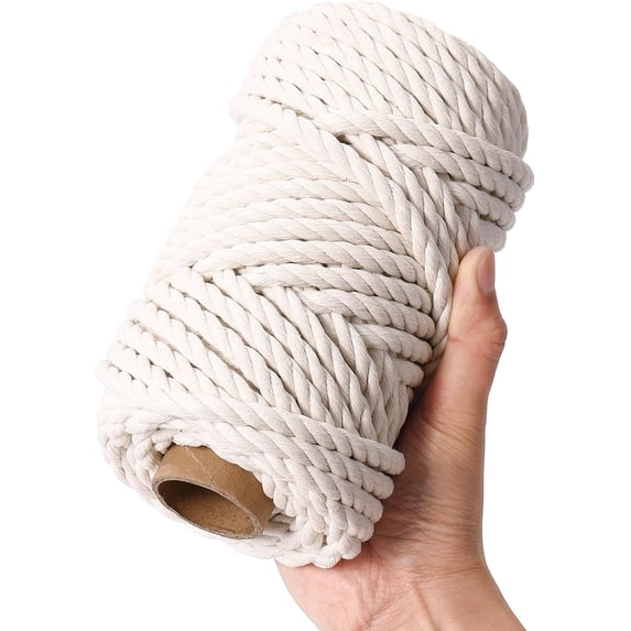 Macrame Cord 5mm x 328Yards, Natural Cotton Macrame Rope - 4 Strands Twisted Macrame Cotton Cord for Wall Hanging, Plant Hangers, Crafts, Gift Wrapping and Wedding Decorations(5mmX300m)