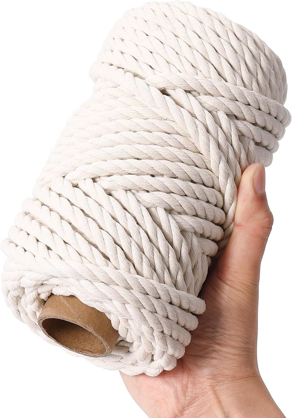 Macrame Cord 8mm X 33yards, Natural Cotton Macrame Rope - 4 Strands Twisted Macrame Cotton Cord for Wall Hanging, Plant Hangers, Crafts, Gift Wrapping and Wedding Decorations (8mmX33yd)