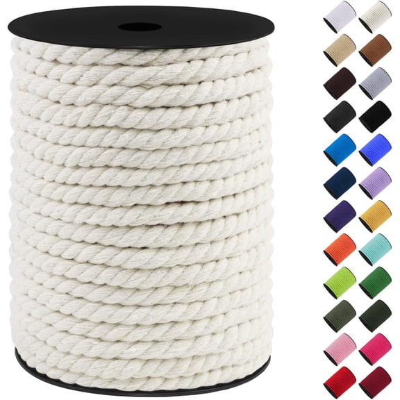 Macrame Cord 8mm x 131ft Thick, Colored Cotton Rope for Wall Hangings, Plant Hangers, DIY Crafts, Basket Weaving Natural 8 40,000 mm