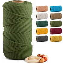 Macrame Cotton Cord 5mm x 109 Yards, ZUEXT 100% Natural Handmade Colorful 4 Strands Twisted Braided Cotton Rope for Wall Hanging Plant Hangers Gift Wrapping Tapestry DIY Crafts(100m, ArmyGreen)