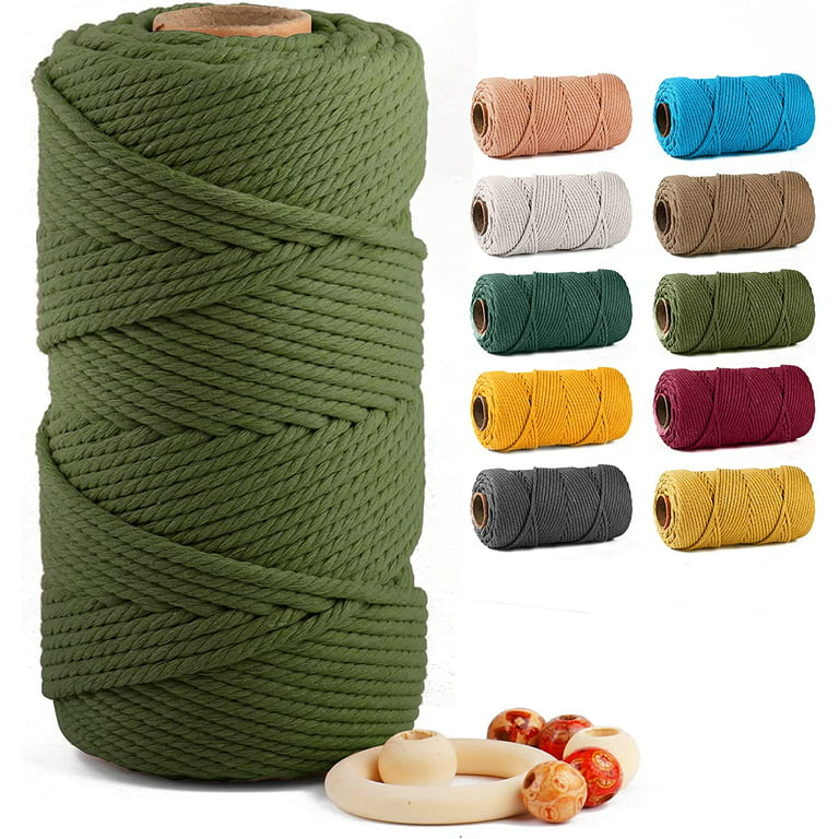 Macrame Cotton Cord 5mm x 109 Yards, ZUEXT 100% Natural Handmade Colorful 4  Strands Twisted Braided Cotton Rope for Wall Hanging Plant Hangers Gift  Wrapping Tapestry DIY Crafts(100m, ArmyGreen) 
