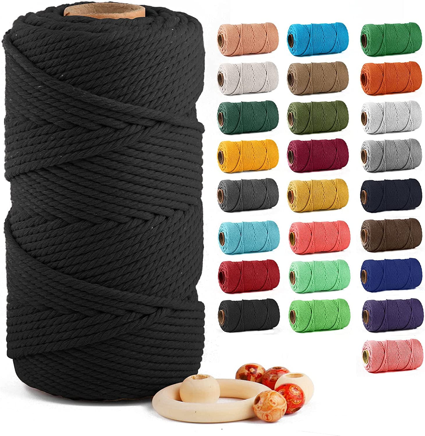 Macrame Cotton Cord 5mm x 109 Yards, ZUEXT 100% Natural Handmade Colorful 4  Strands Twisted Braided Cotton Rope for Wall Hanging Plant Hangers Gift  Wrapping Tapestry DIY Crafts(100m, ArmyGreen) 