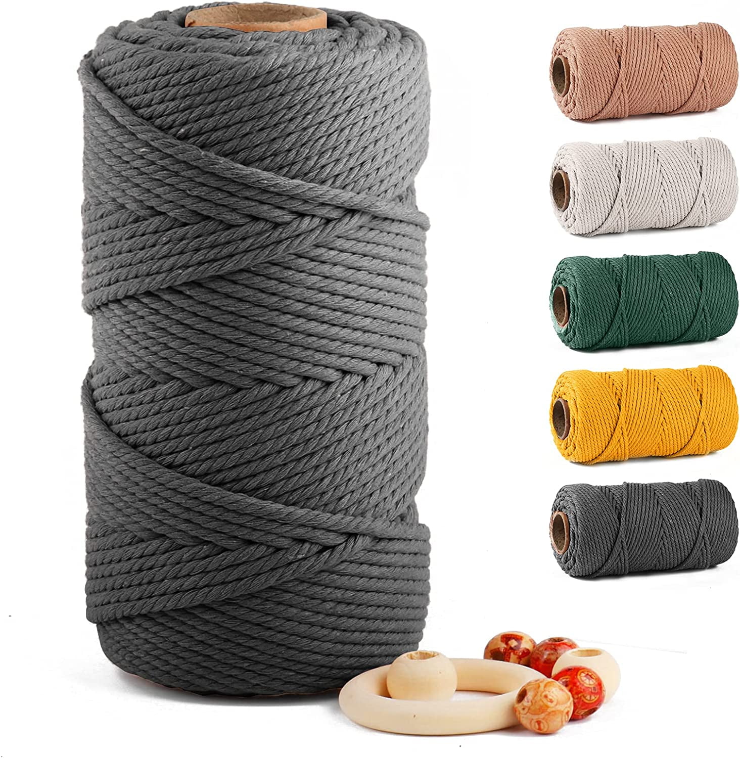 Macrame Cotton Cord 5mm x 109 Yards, ZUEXT 100% Natural Handmade Colorful 4  Strands Twisted Braided Cotton Rope for Wall Hanging Plant Hangers Gift  Wrapping Tapestry DIY Crafts(100m, Caramel ) 