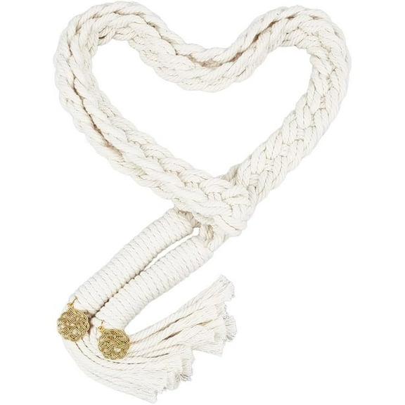 Macrame Cotton Cord Wrist Corsages for Wedding Party Decorations with Alloy Knot Beige 190mm