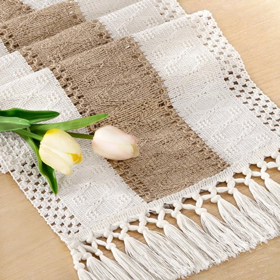 Macrame Cotton Linen Boho Table Runner 12x36 Inch Farmhouse Decor