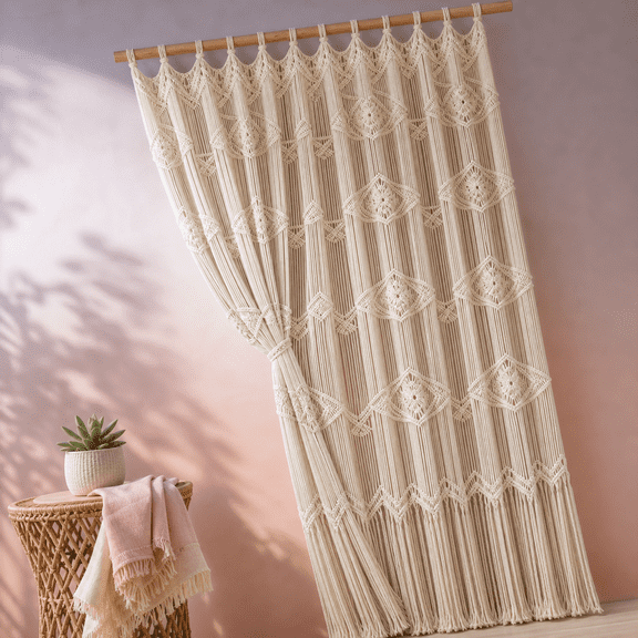 Macrame Curtain 100% Cotton Ivory3 42" W X 75" L Home Decor