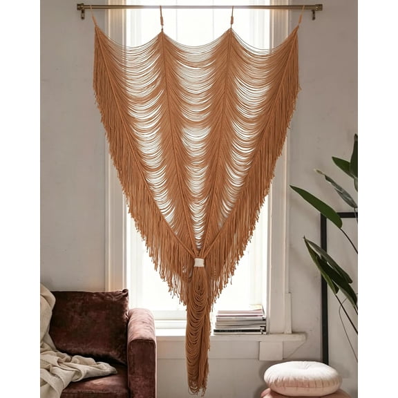 Macrame Curtain Boho Curtain Doorway Window Wall Decor Fiber Yarn Art Handwoven Wall Hanging Art Craftsmanship Home Door Bedroom Wedding Backdrop Arch,Closet Room Divider 59" W x 75" H (1 Panel,Khaki
