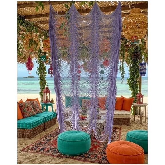 Macrame Curtain Purple1 Handwoven Boho Room Divider Window Wedding Backdrop