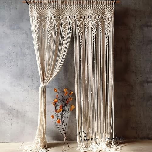 Macrame Curtain Wall Hanging Handmade Boho Curtains for Wedding Backdrop Arch Closet Room Divider Boho Wall Decor 40"X80"$$Home Decor, Kitchen, & Other